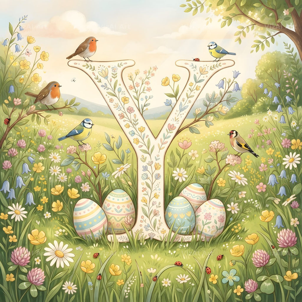 Easter Meadow Morning alphabet letter Y