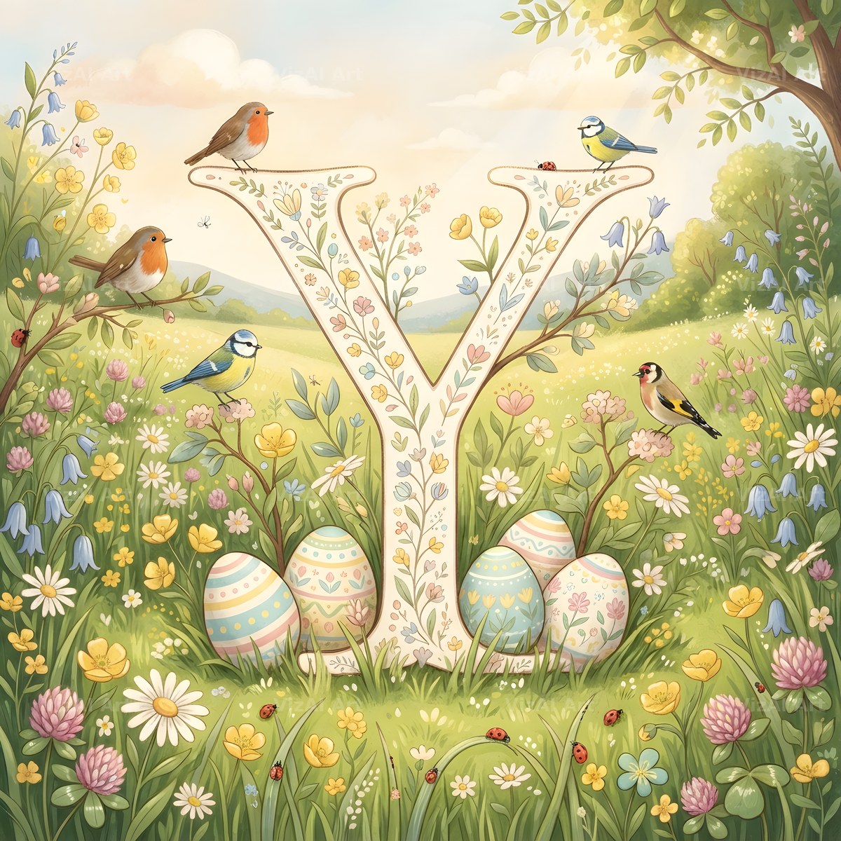 Easter Meadow Morning alphabet letter Y