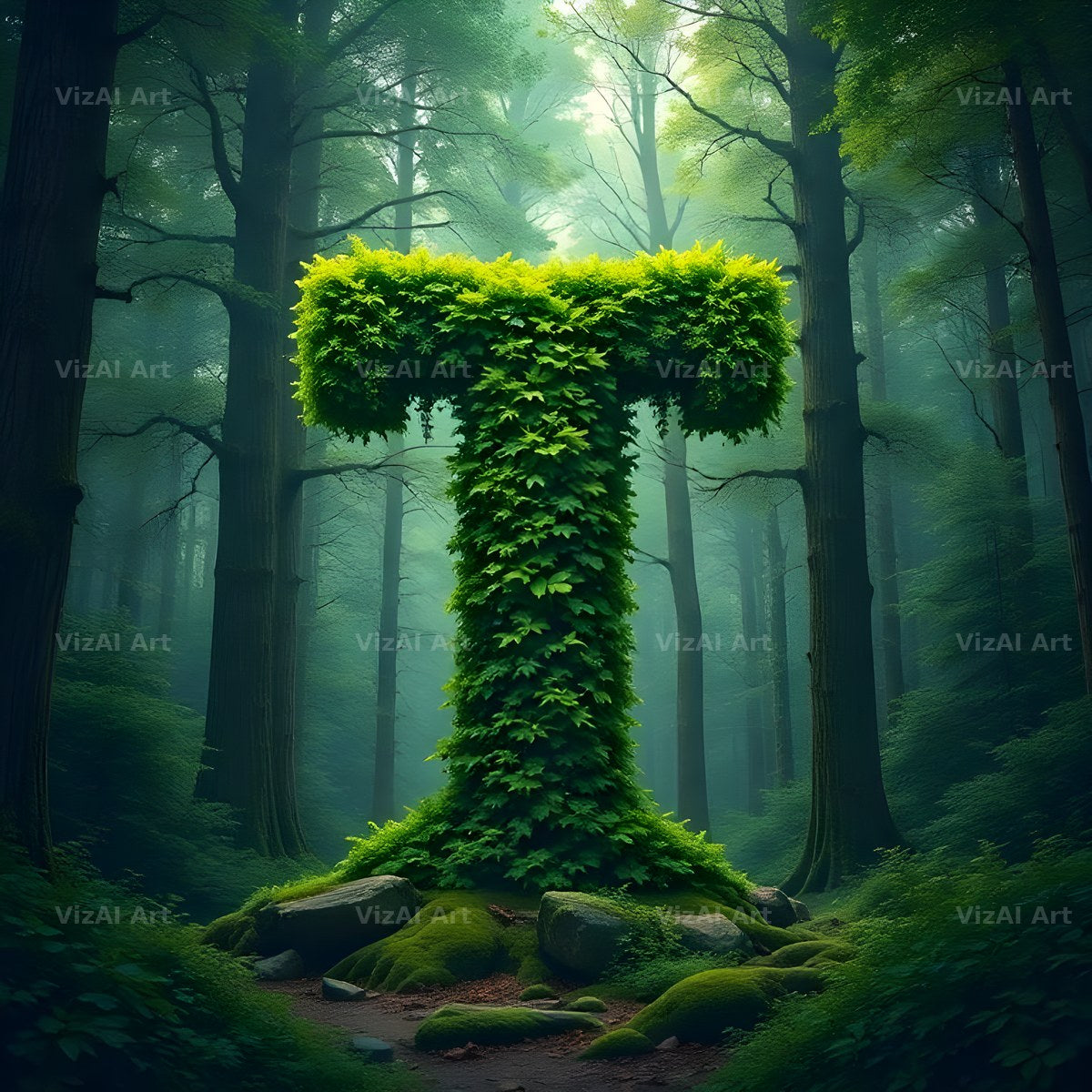 Enchanted Forest Moss alphabet letter T