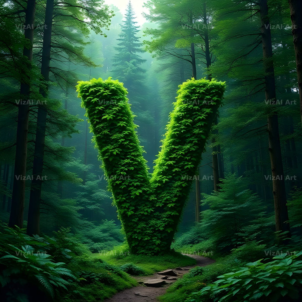 Enchanted Forest Moss alphabet letter V