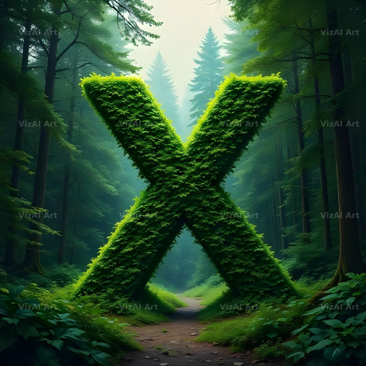 Enchanted Forest Moss alphabet letter X