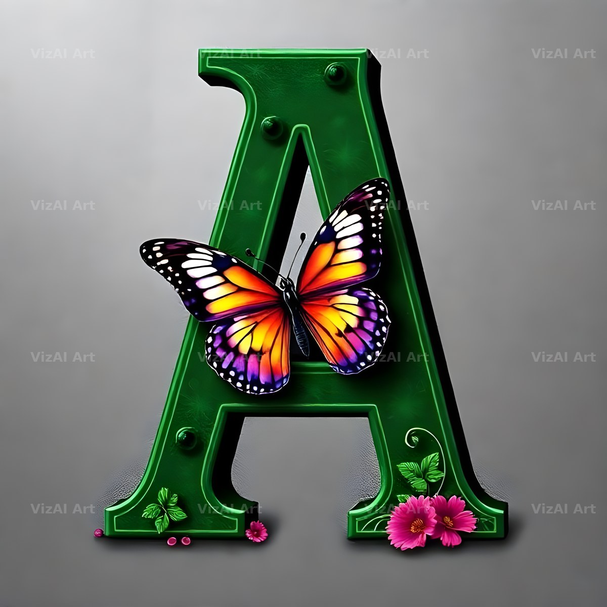 Emerald Butterfly Garden alphabet letter A