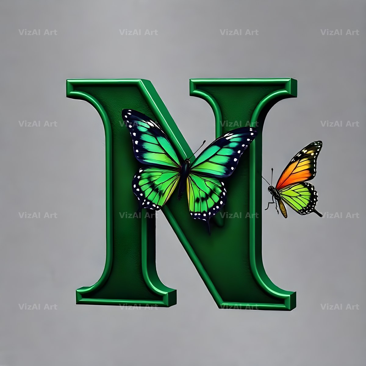 Emerald Butterfly Garden alphabet letter N