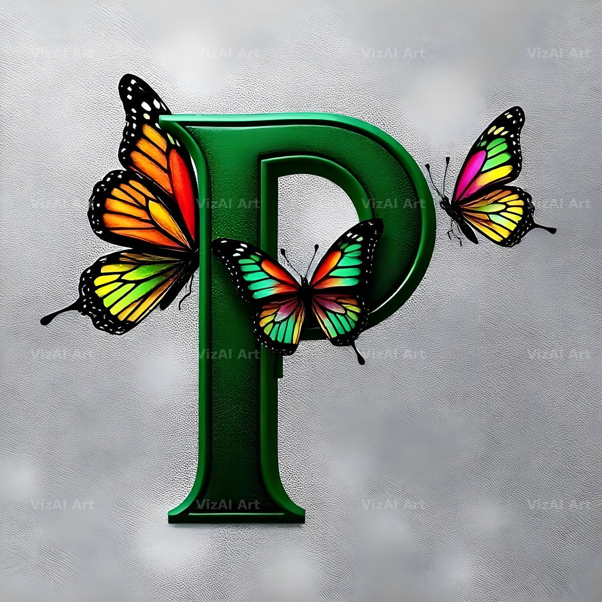 Emerald Butterfly Garden alphabet letter P