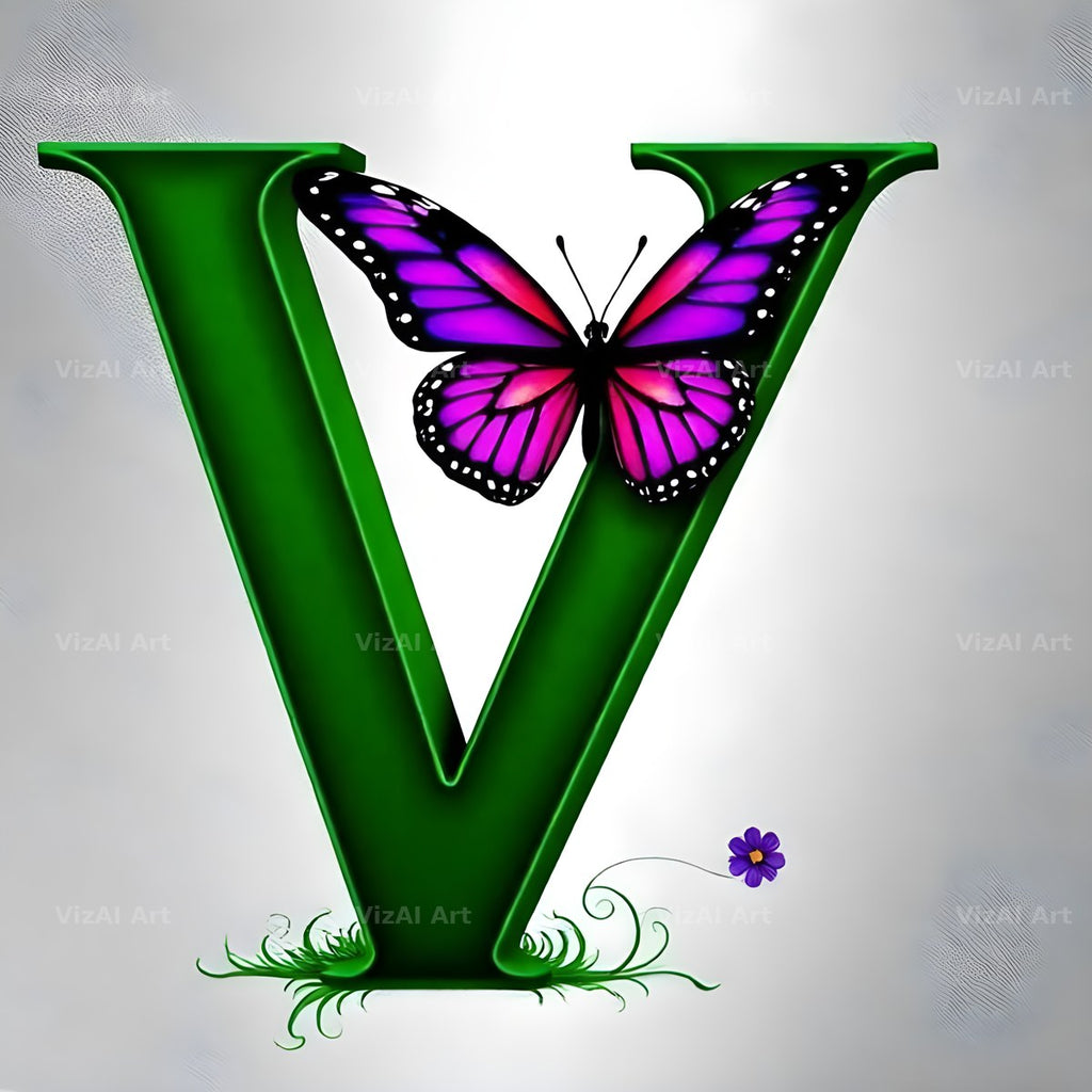 Emerald Butterfly Garden alphabet letter V