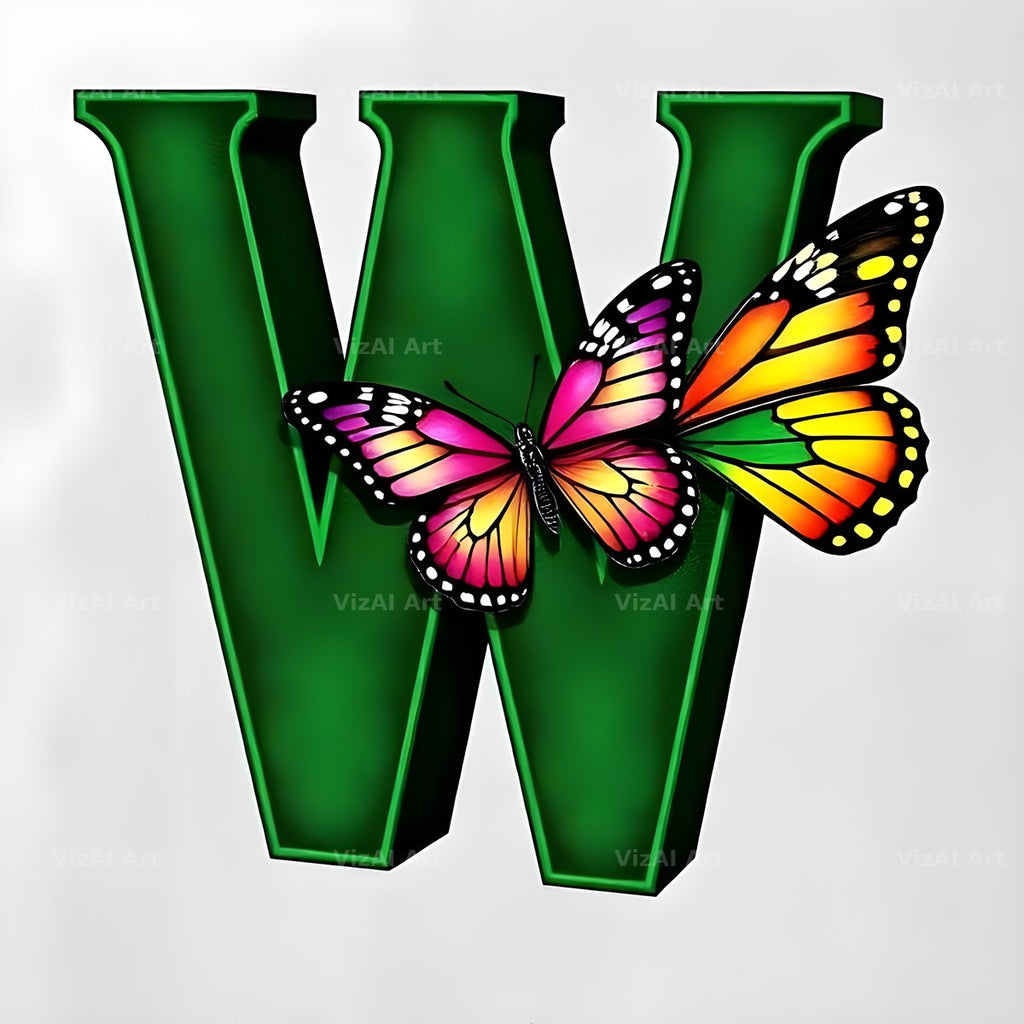 Emerald Butterfly Garden alphabet letter W