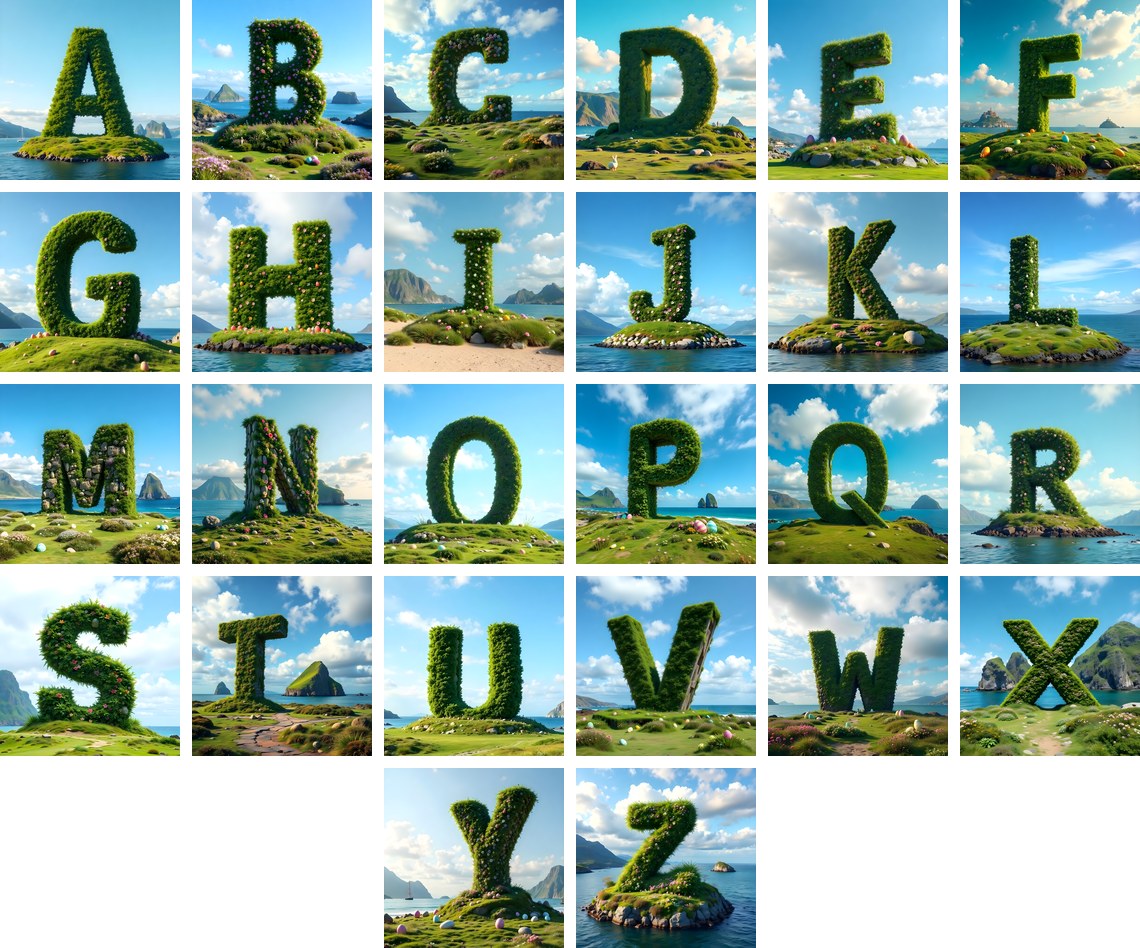 Easter Island Moai alphabet — all 26 letters