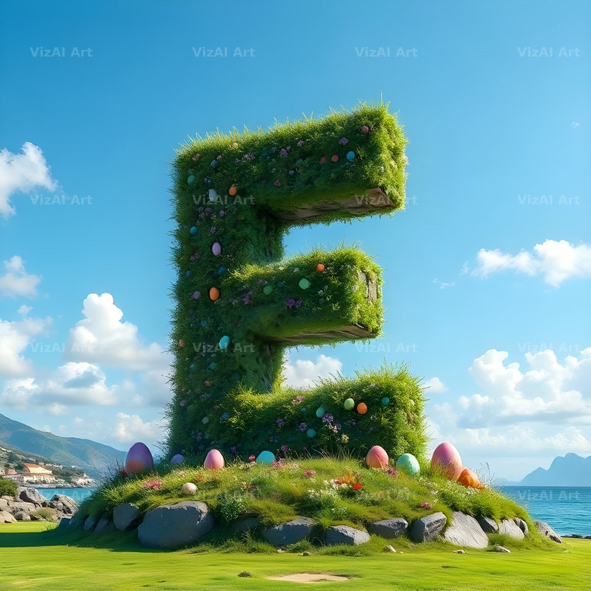 Easter Island Moai alphabet letter E
