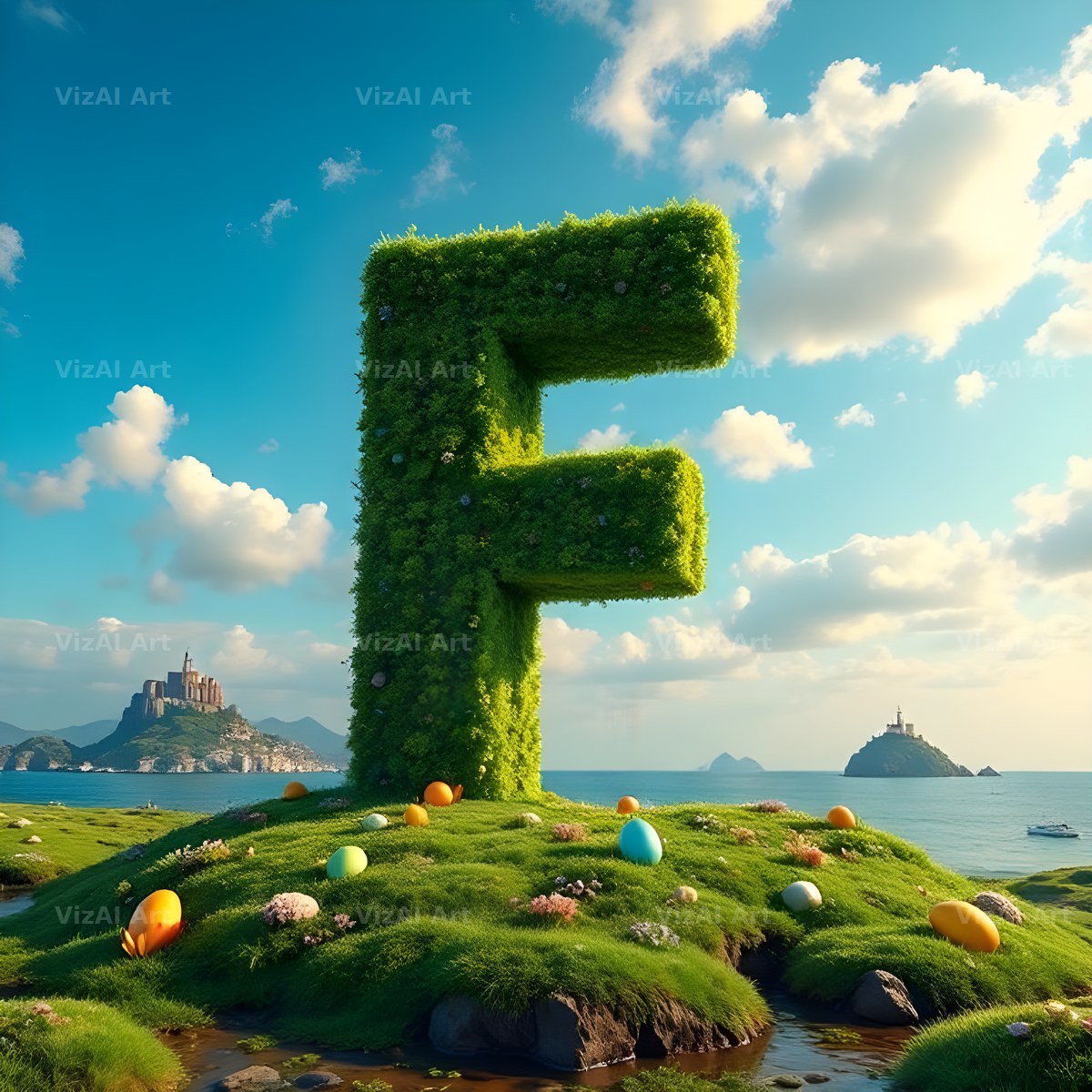 Easter Island Moai alphabet letter F