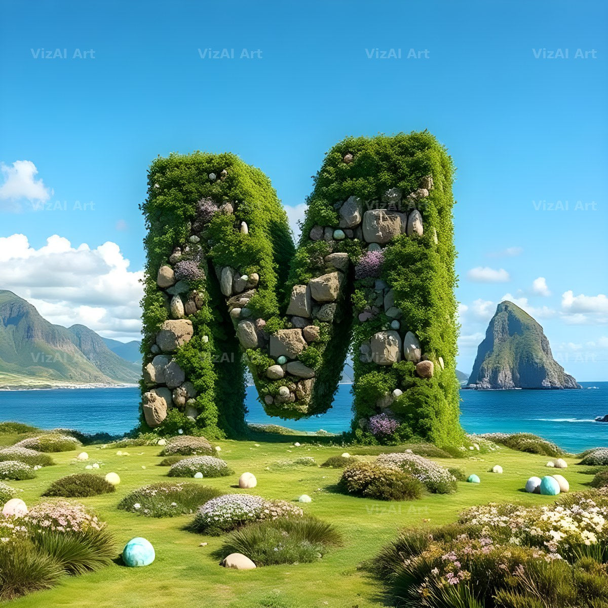 Easter Island Moai alphabet letter M