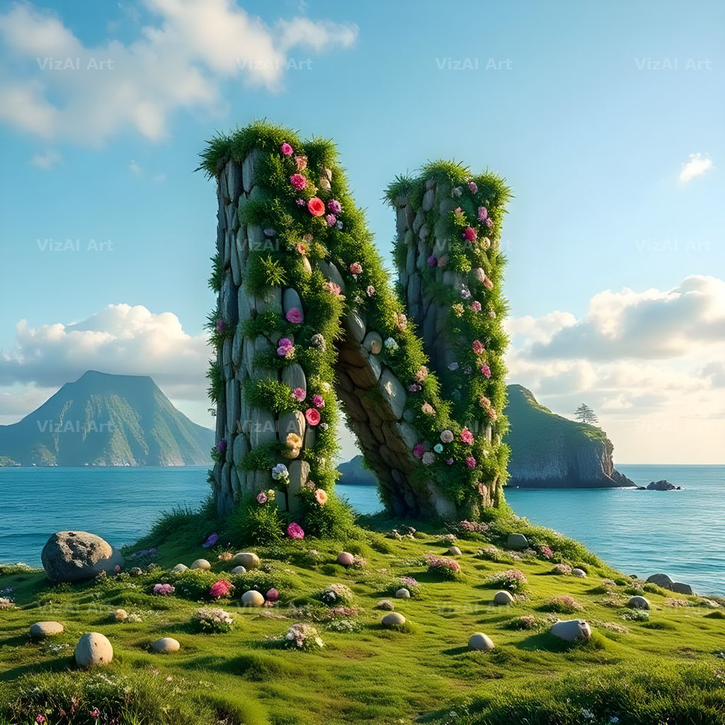 Easter Island Moai alphabet letter N
