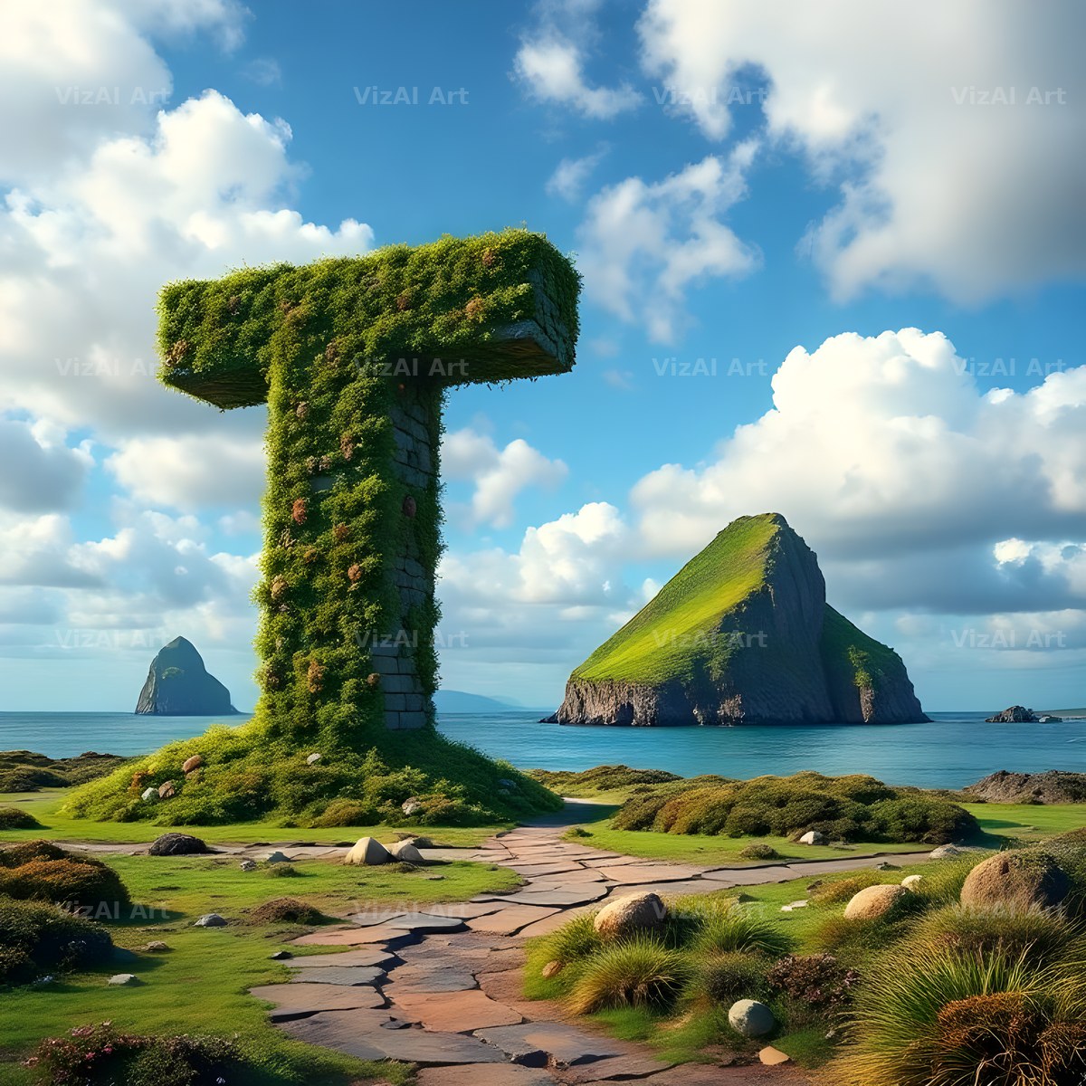 Easter Island Moai alphabet letter T