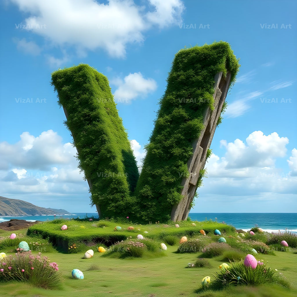 Easter Island Moai alphabet letter V