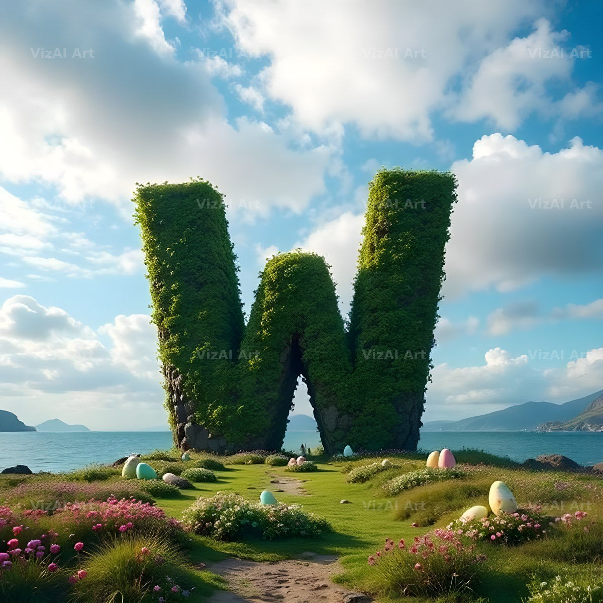 Easter Island Moai alphabet letter W