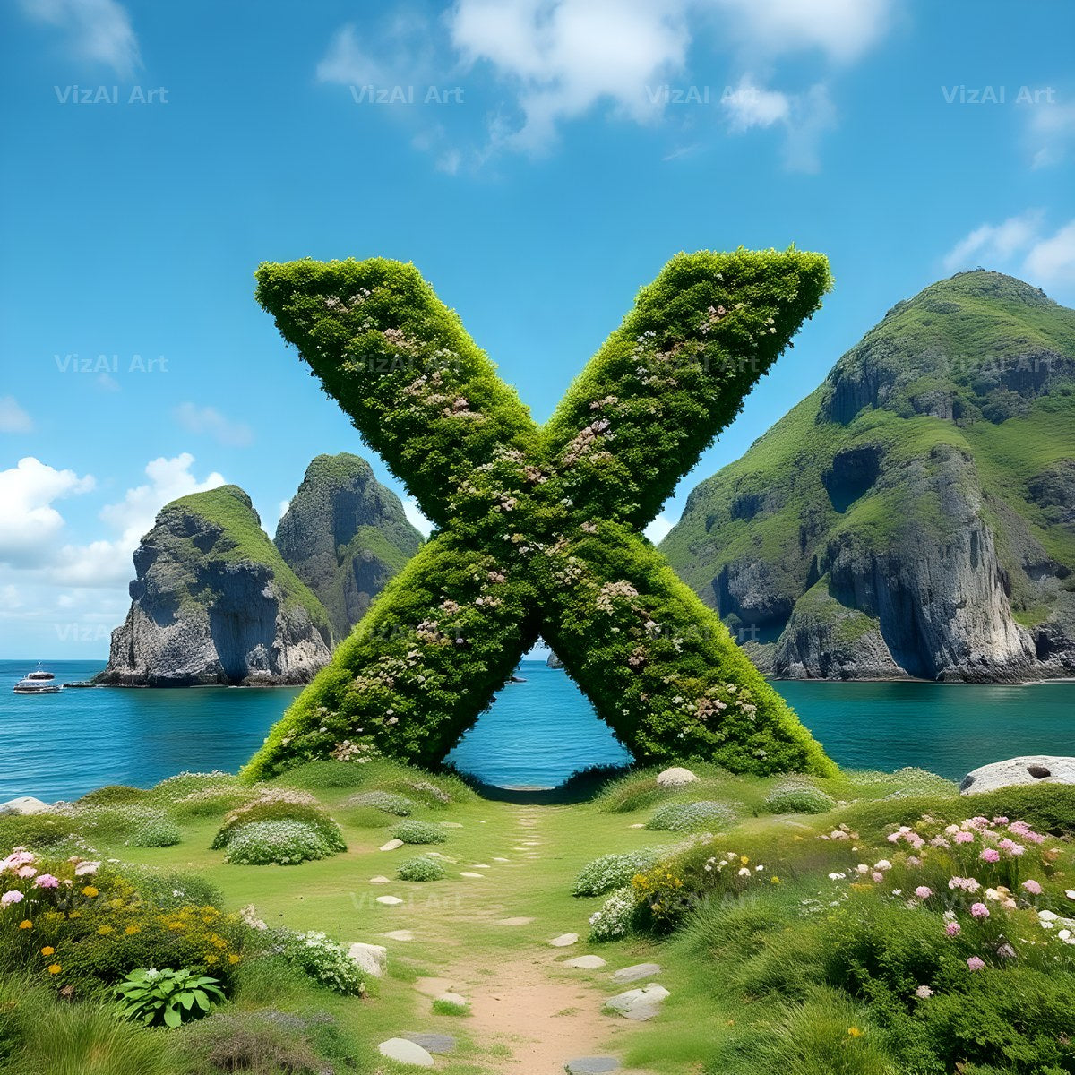 Easter Island Moai alphabet letter X