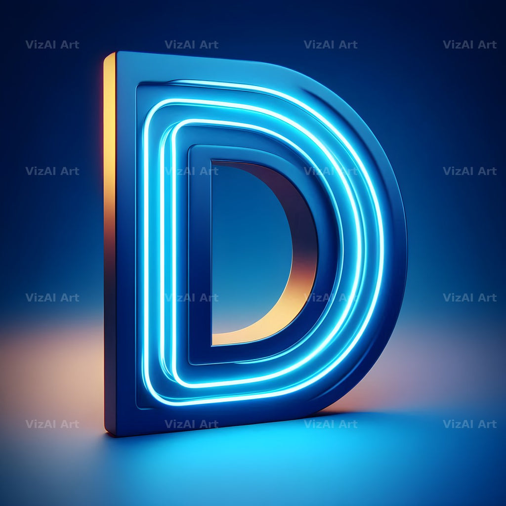 Electric Blue Neon alphabet letter D
