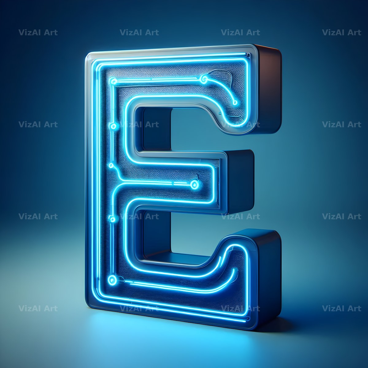 Electric Blue Neon alphabet letter E