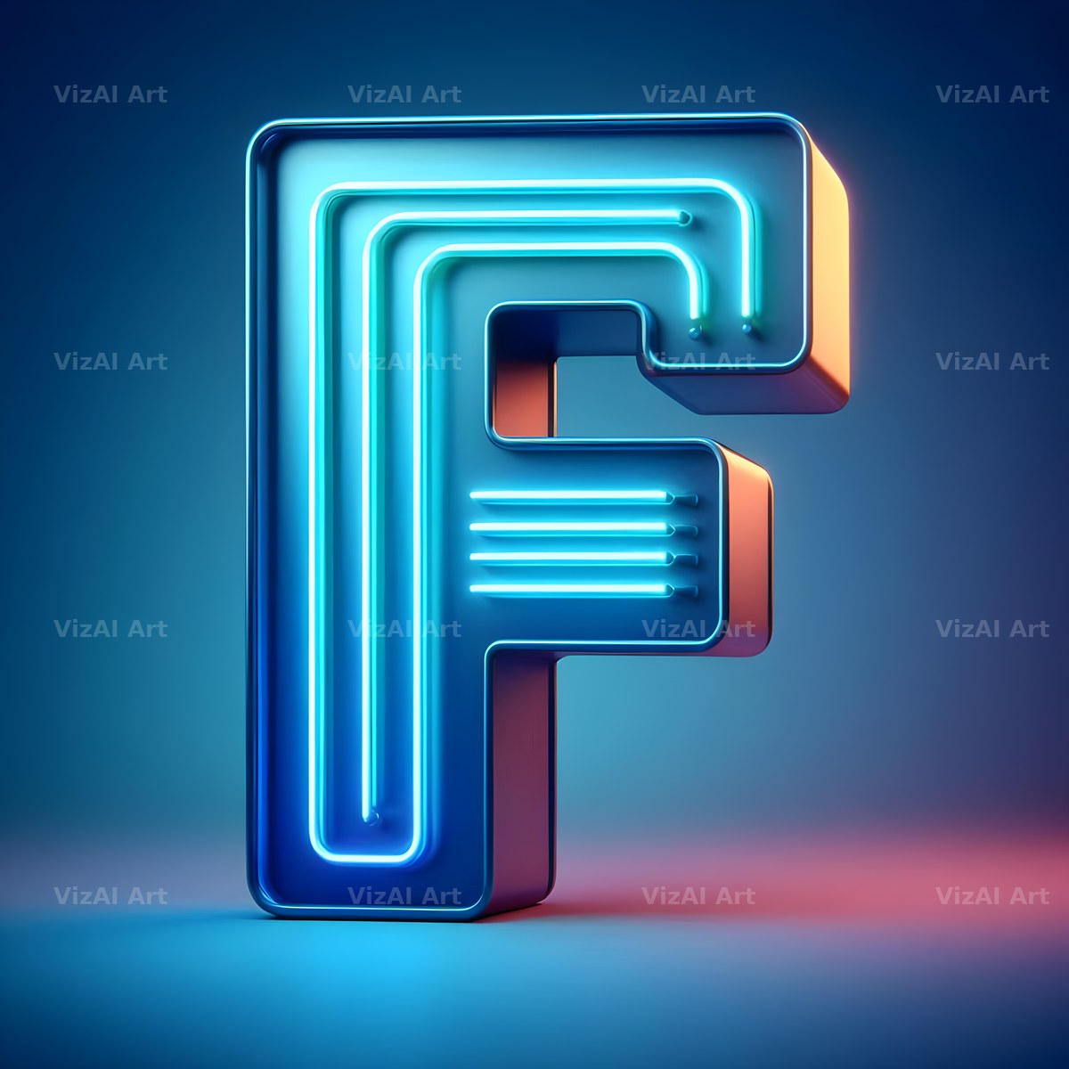 Electric Blue Neon alphabet letter F