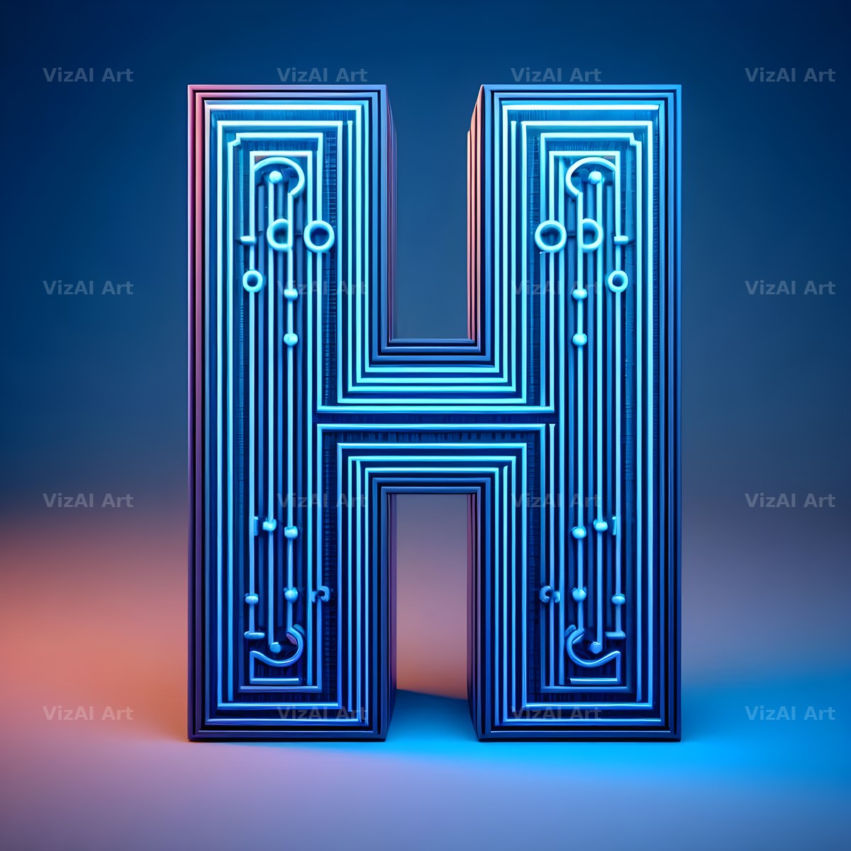 Electric Blue Neon alphabet letter H