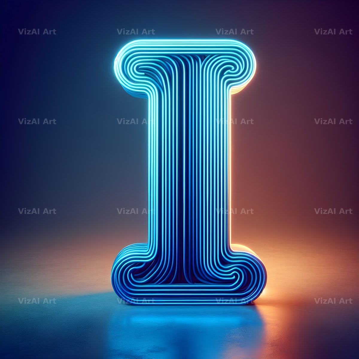 Electric Blue Neon alphabet letter I