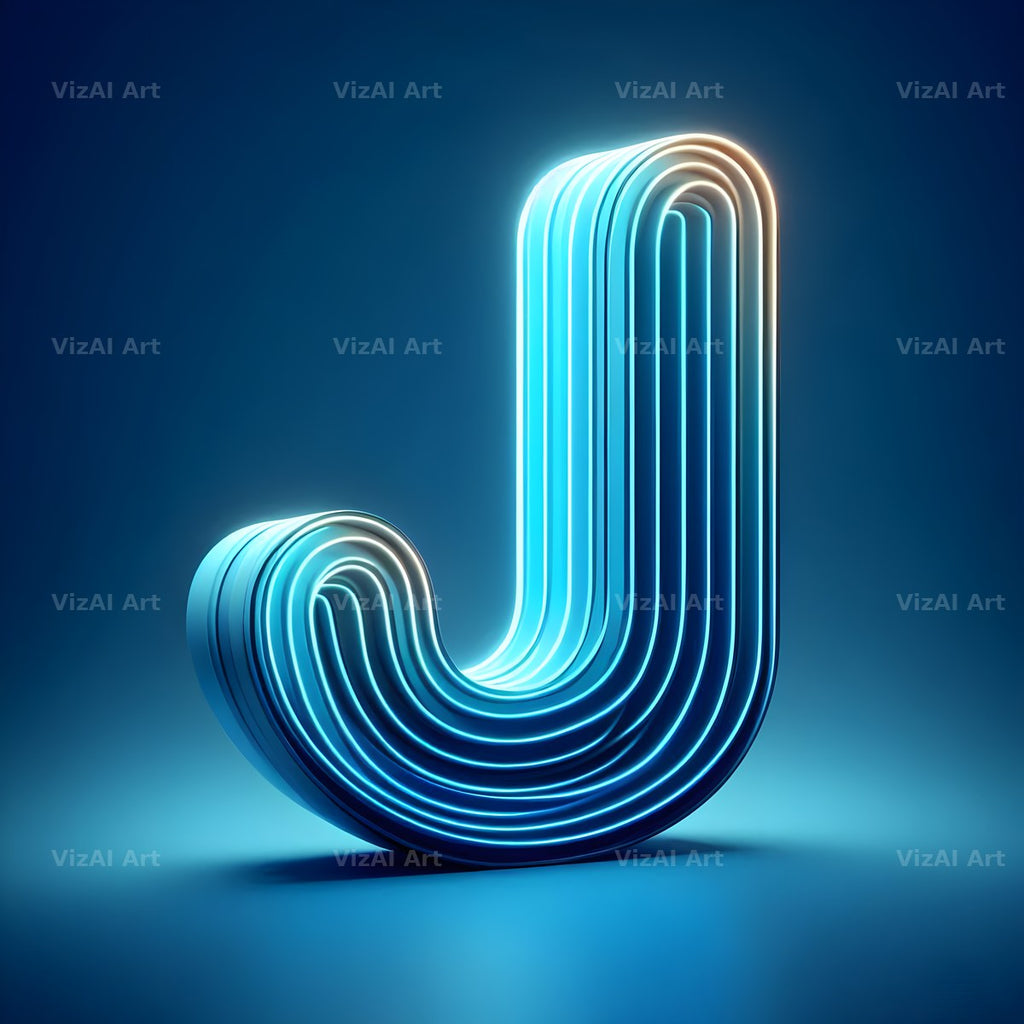 Electric Blue Neon alphabet letter J