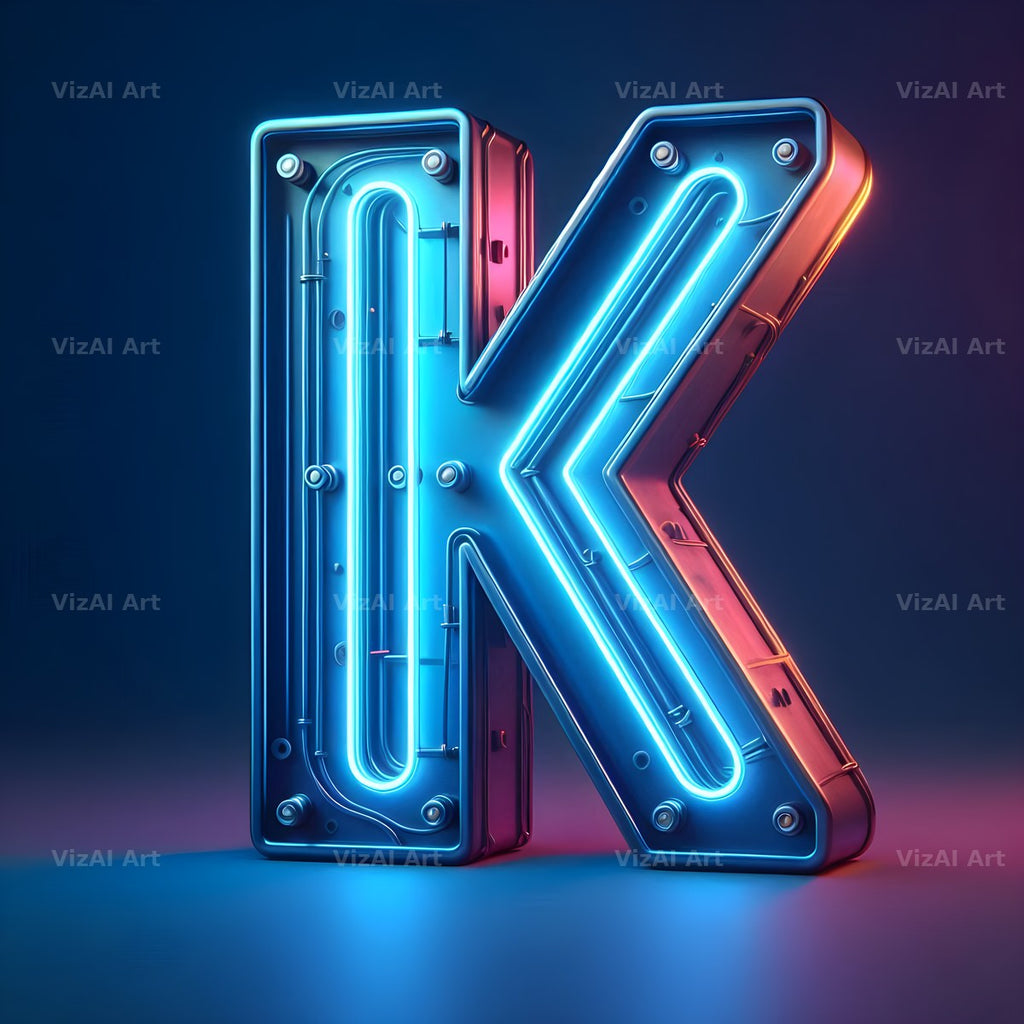 Electric Blue Neon alphabet letter K