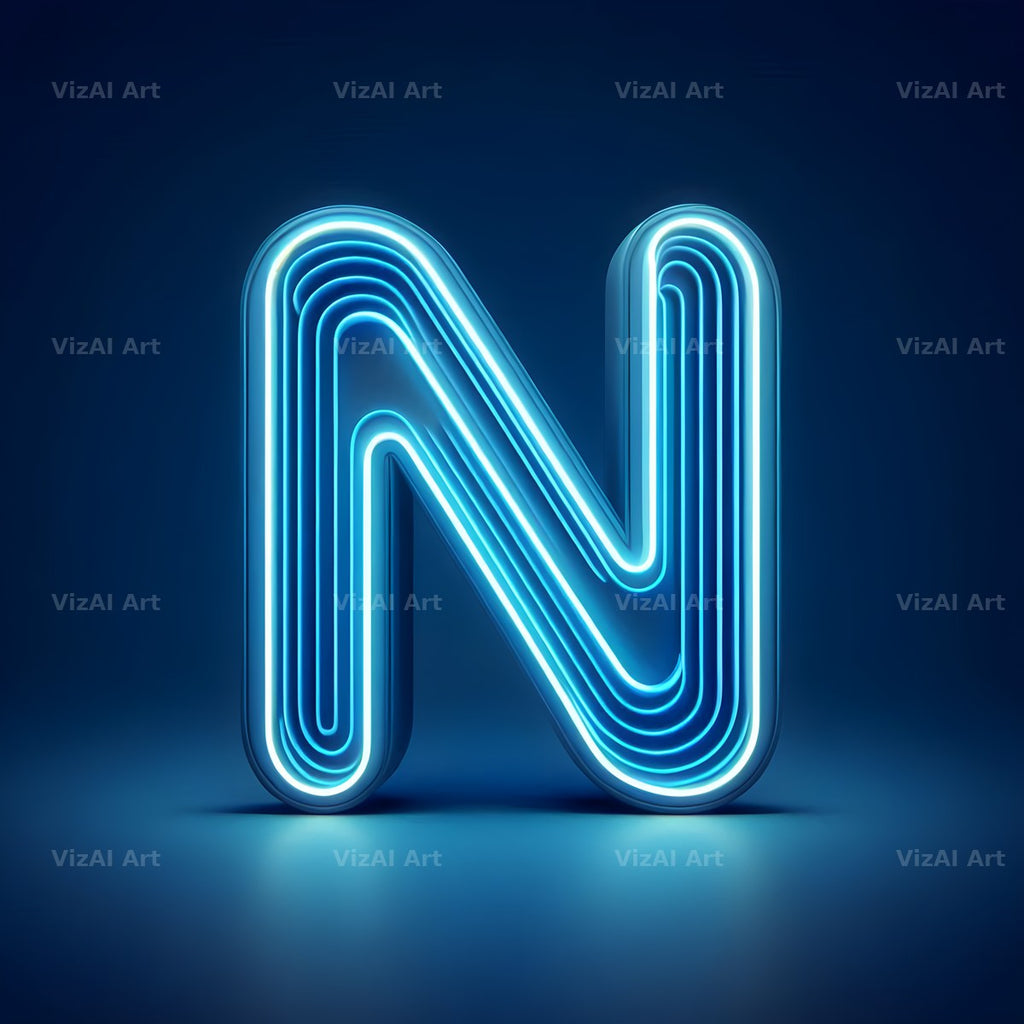 Electric Blue Neon alphabet letter N