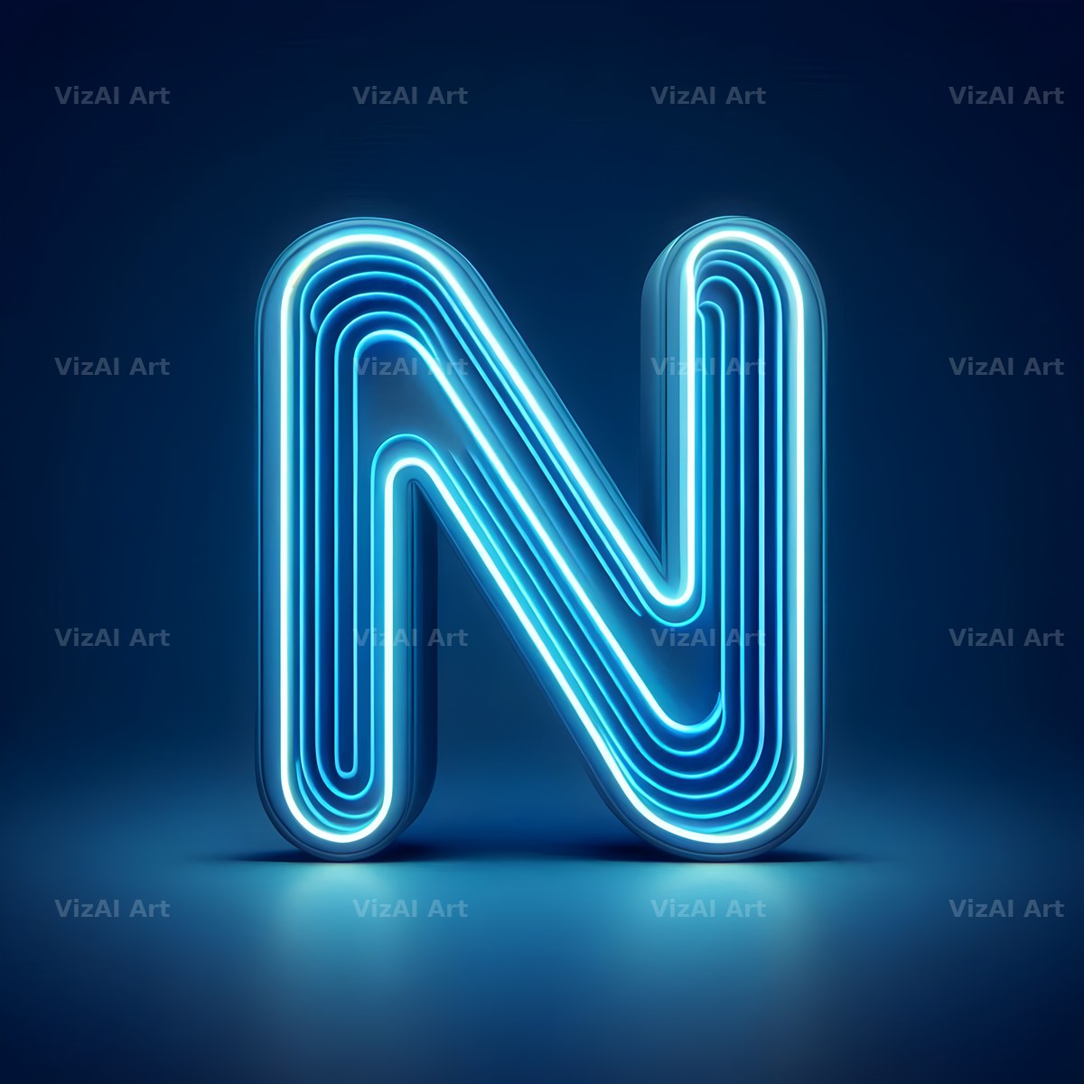 Electric Blue Neon alphabet letter N