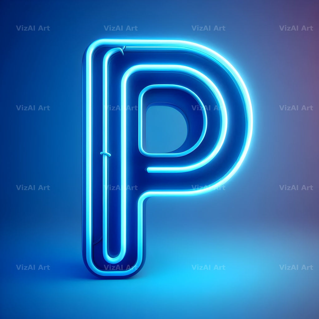 Electric Blue Neon alphabet letter P