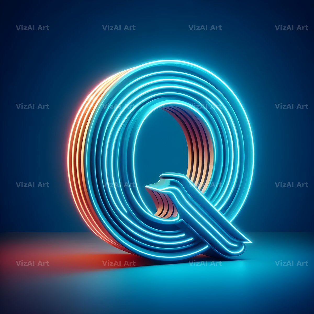 Electric Blue Neon alphabet letter Q