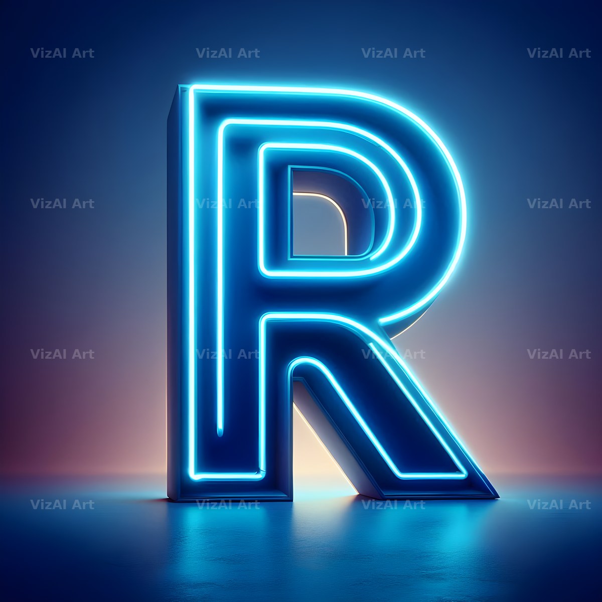 Electric Blue Neon alphabet letter R