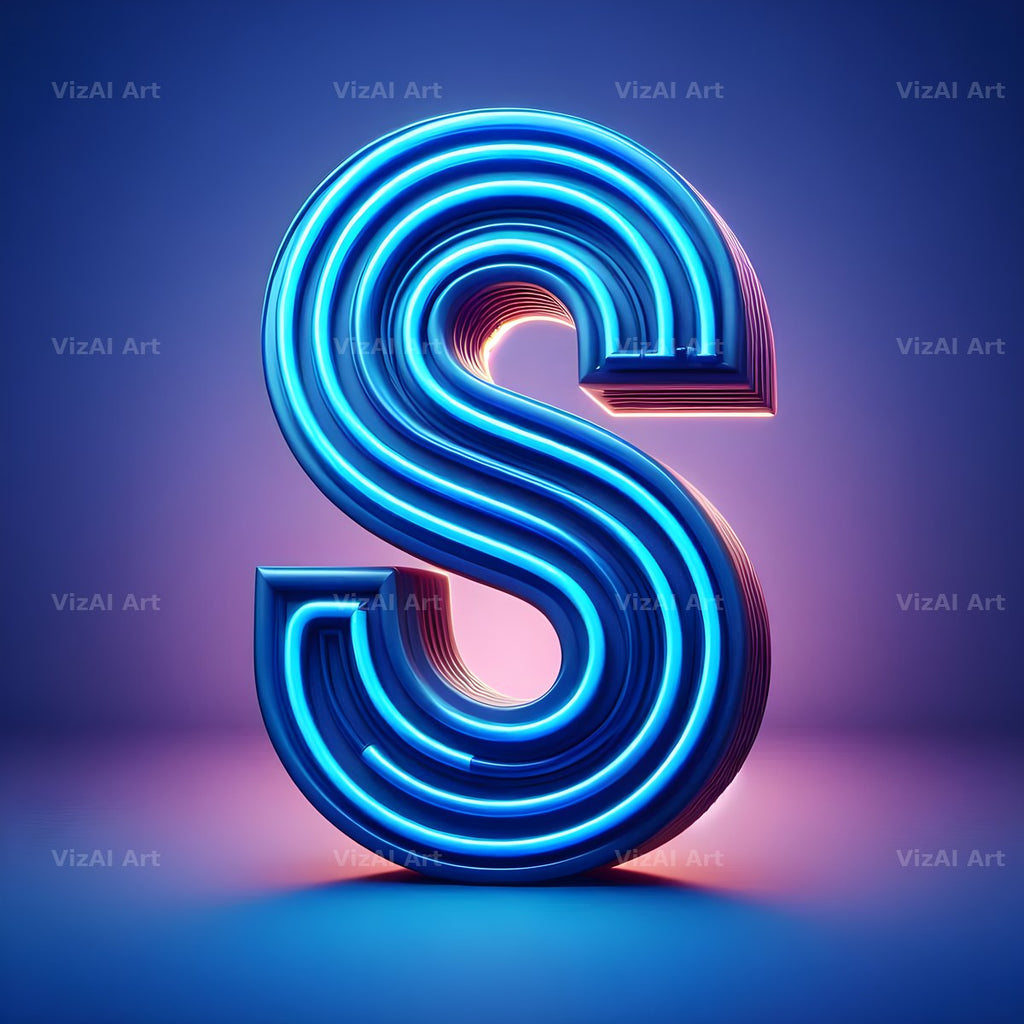 Electric Blue Neon alphabet letter S