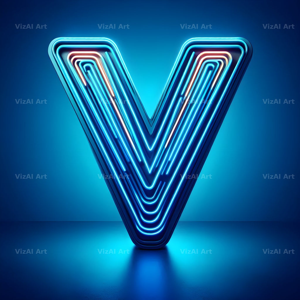 Electric Blue Neon alphabet letter V