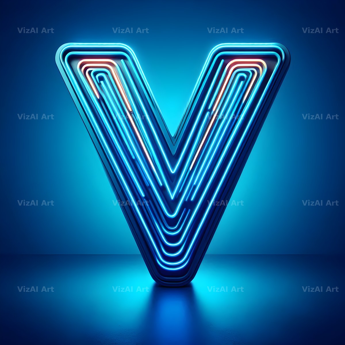 Electric Blue Neon alphabet letter V