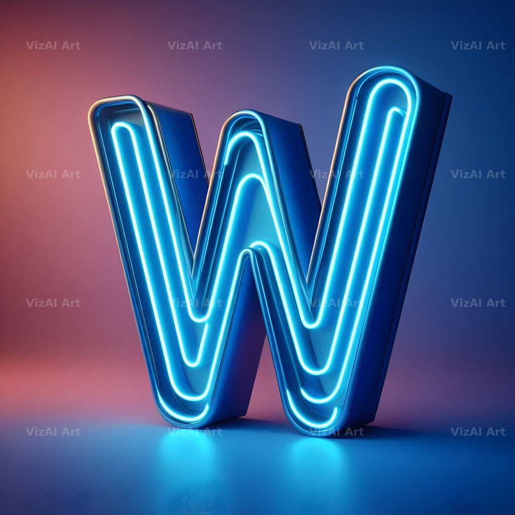 Electric Blue Neon alphabet letter W