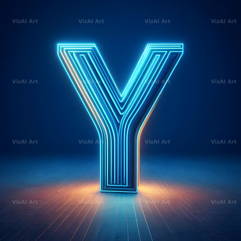 Electric Blue Neon alphabet letter Y
