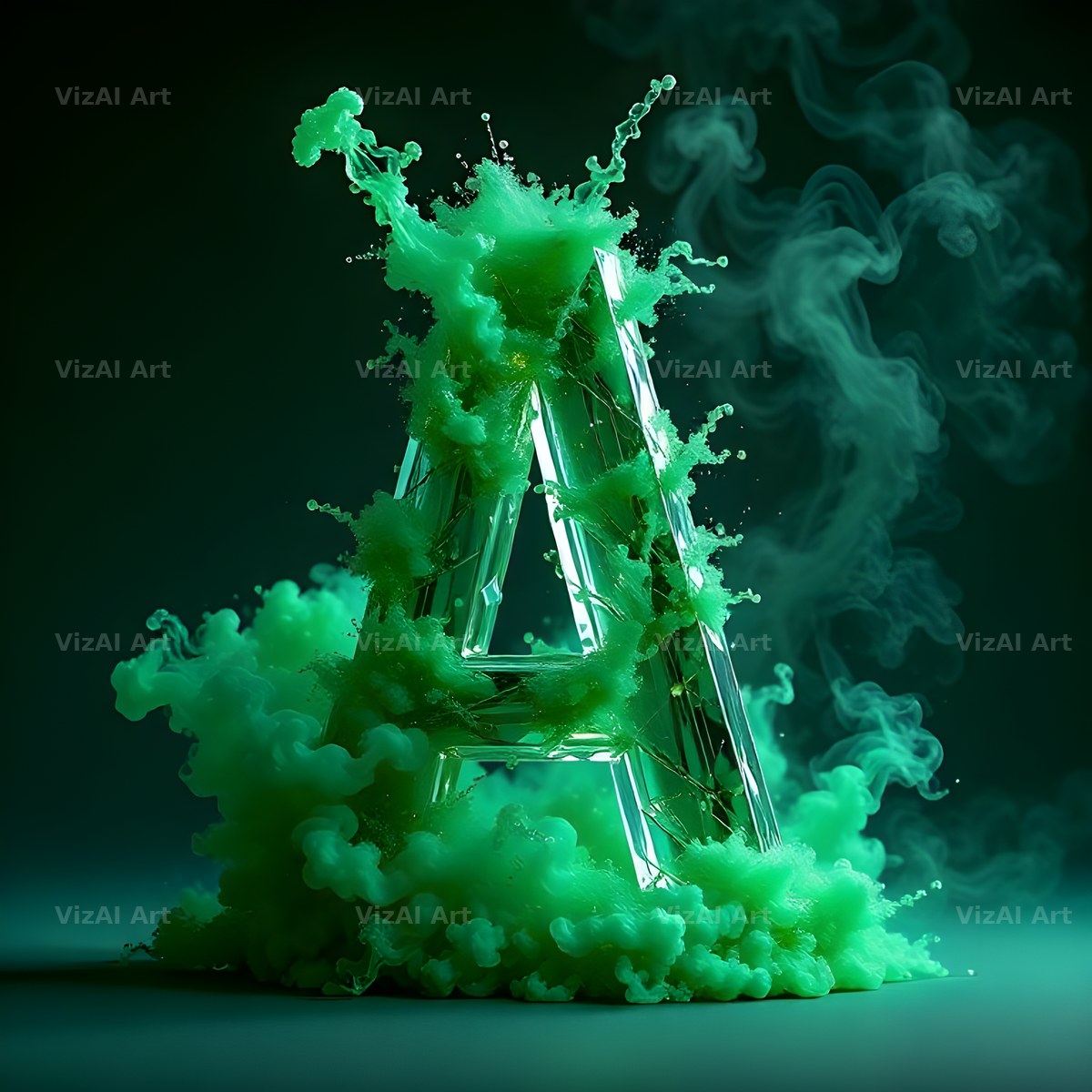 Emerald Smoke Swirl alphabet letter A