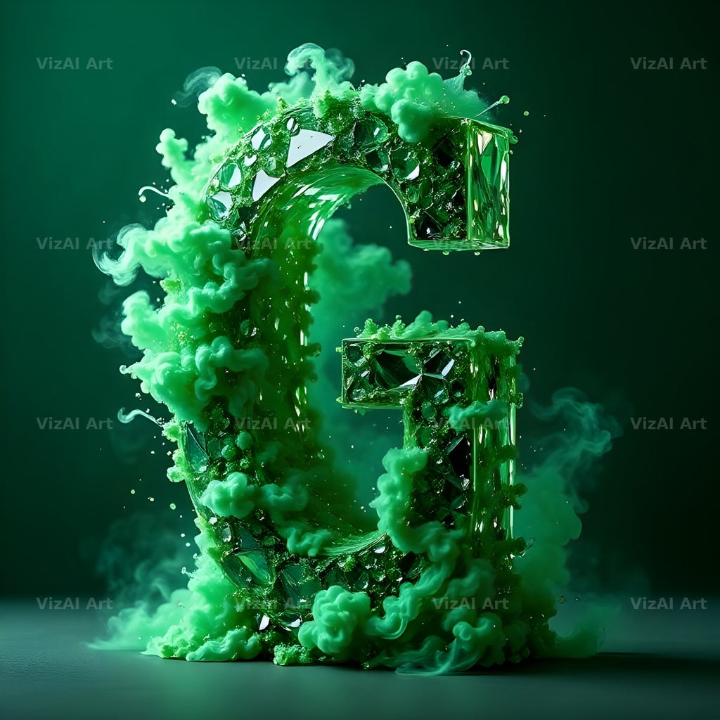 Emerald Smoke Swirl alphabet letter G