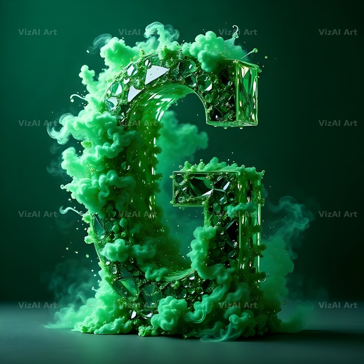 Emerald Smoke Swirl alphabet letter G