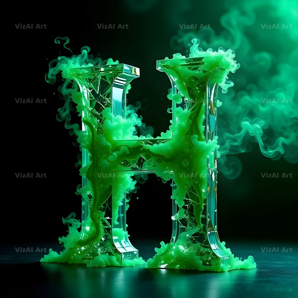 Emerald Smoke Swirl alphabet letter H
