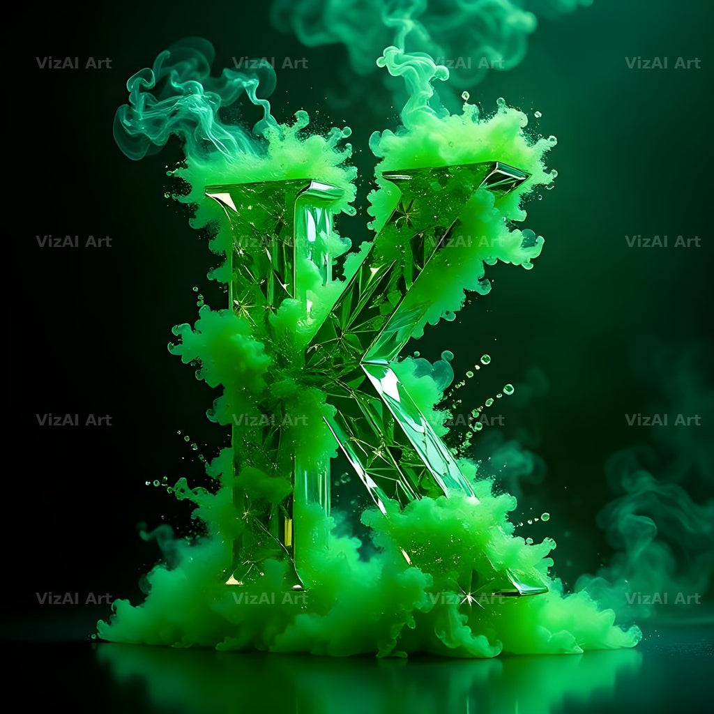 Emerald Smoke Swirl alphabet letter K