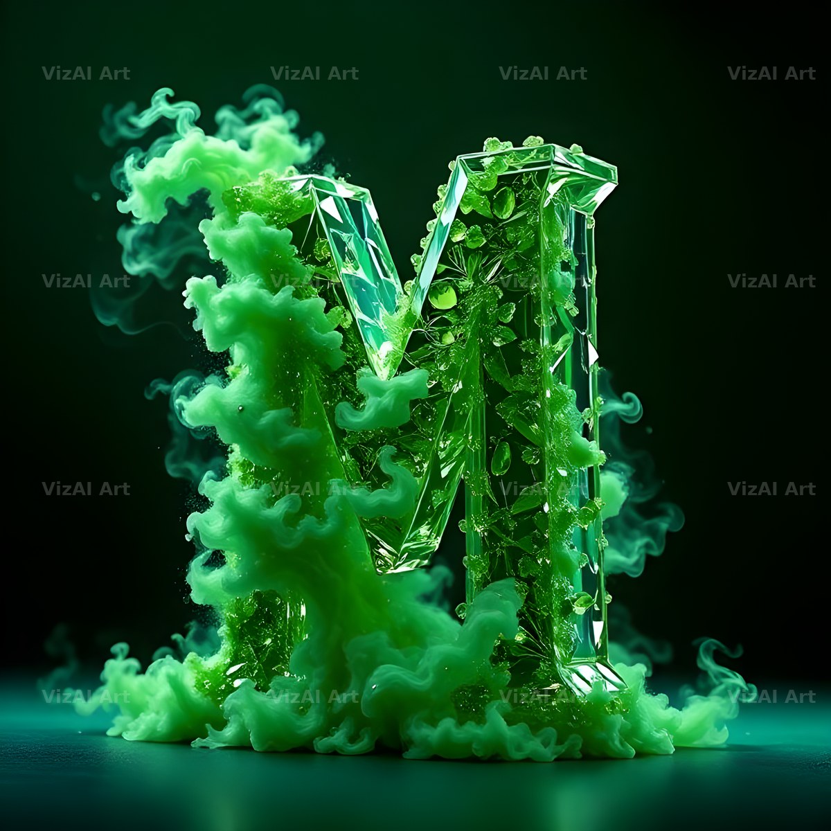 Emerald Smoke Swirl alphabet letter M