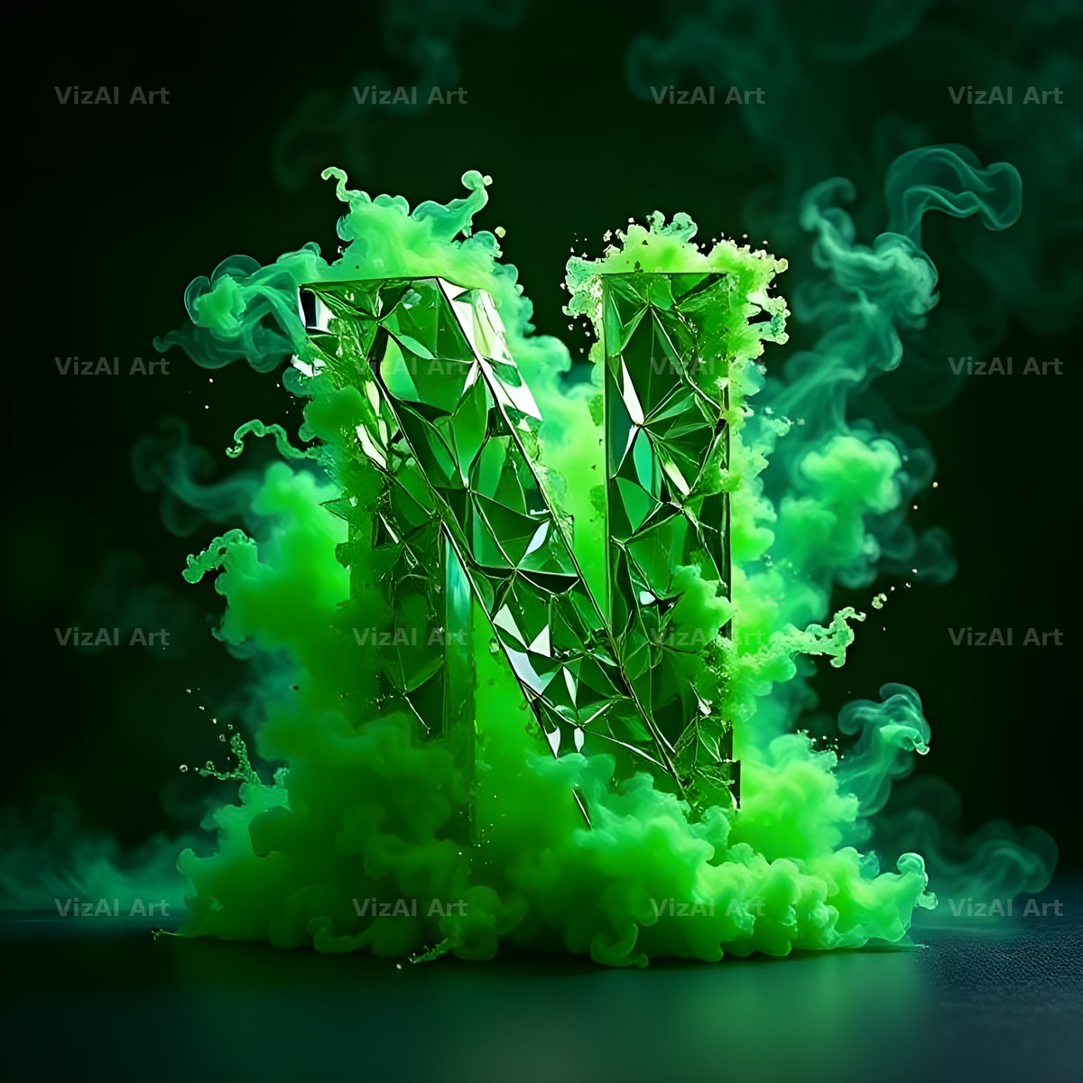 Emerald Smoke Swirl alphabet letter N