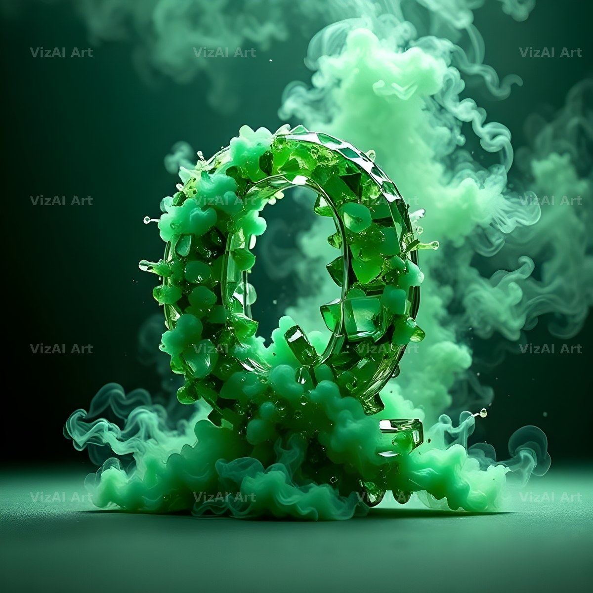 Emerald Smoke Swirl alphabet letter Q