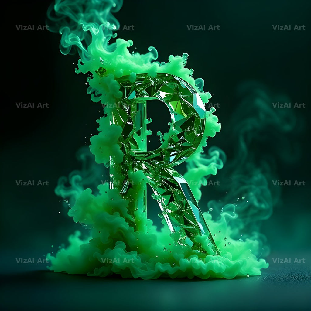 Emerald Smoke Swirl alphabet letter R