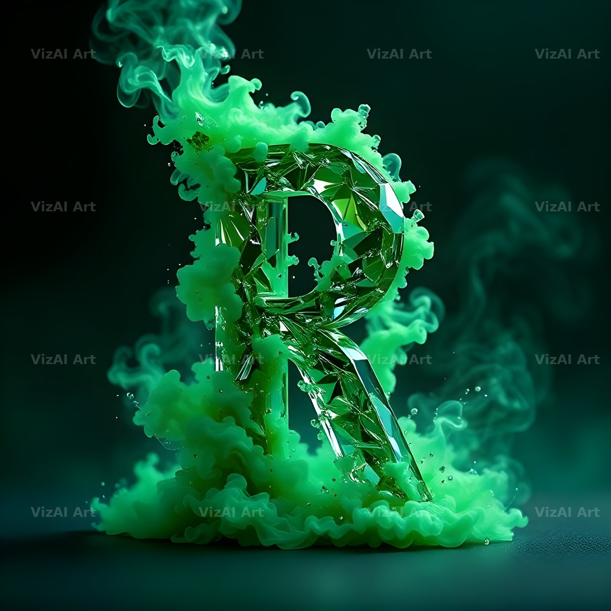 Emerald Smoke Swirl alphabet letter R