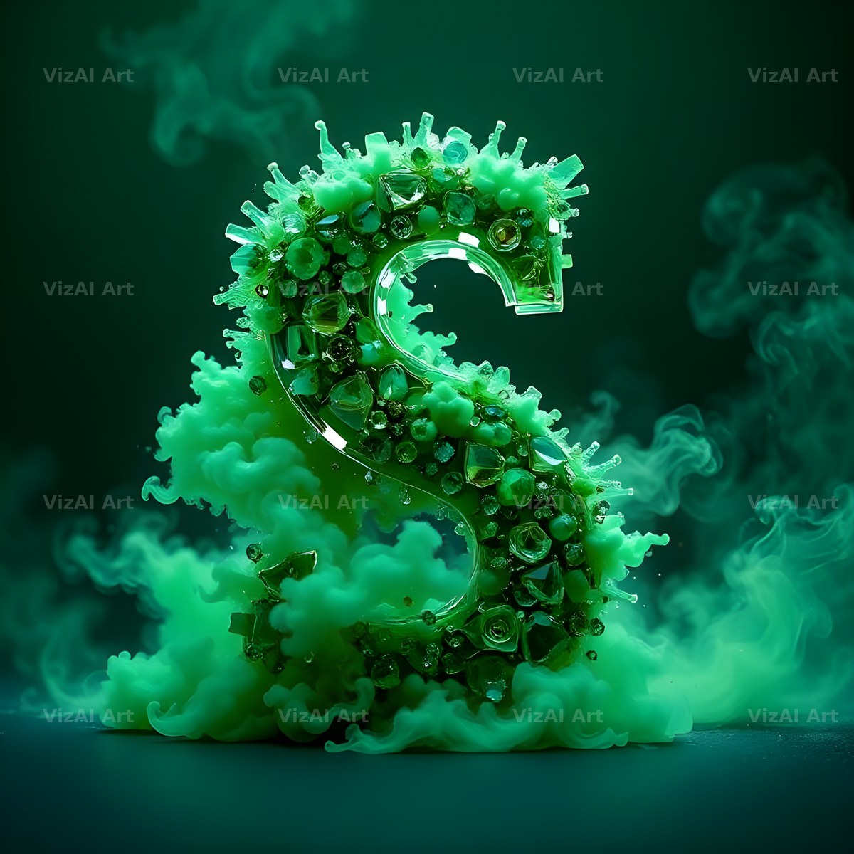 Emerald Smoke Swirl alphabet letter S