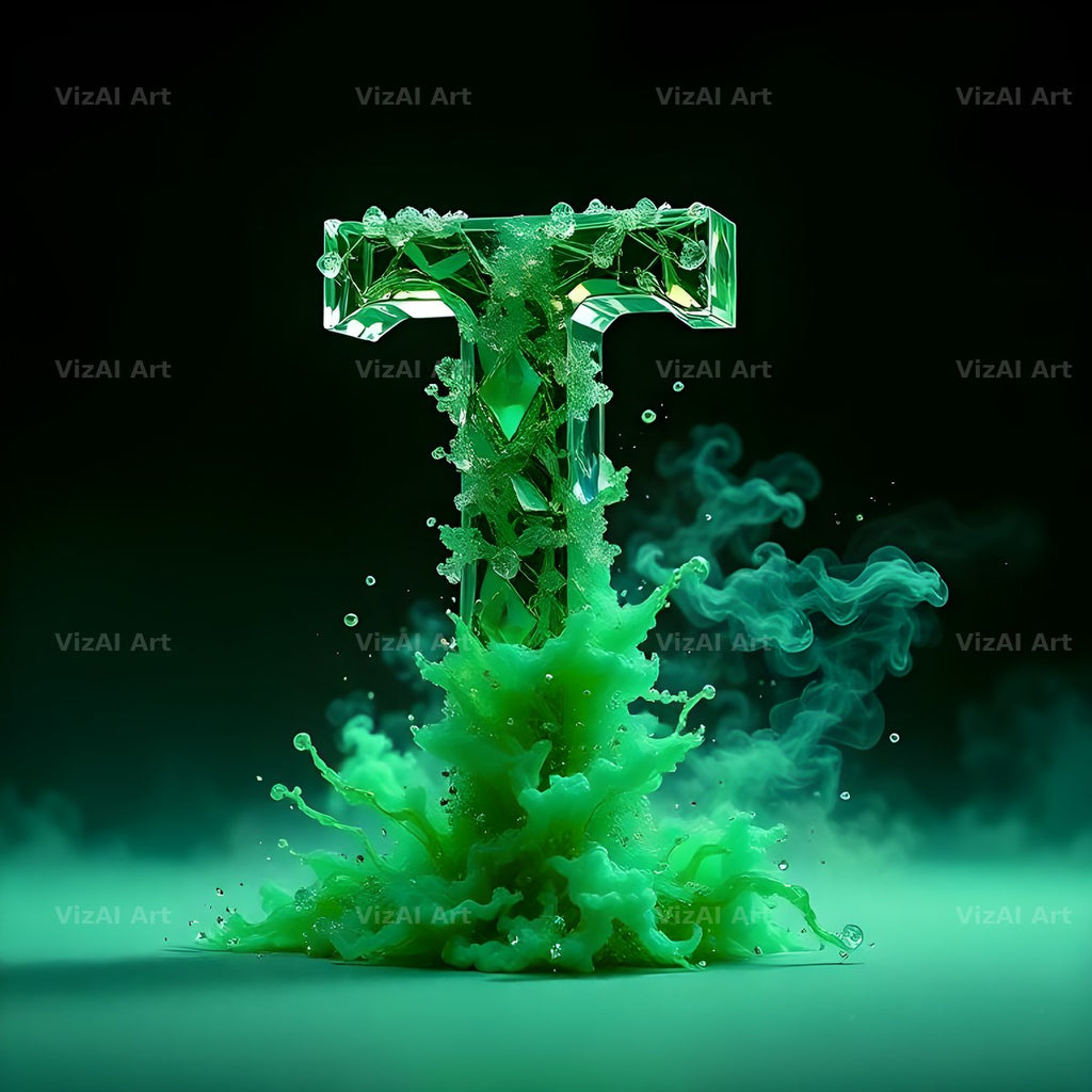 Emerald Smoke Swirl alphabet letter T