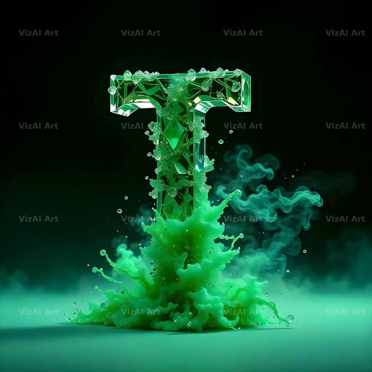 Emerald Smoke Swirl alphabet letter T