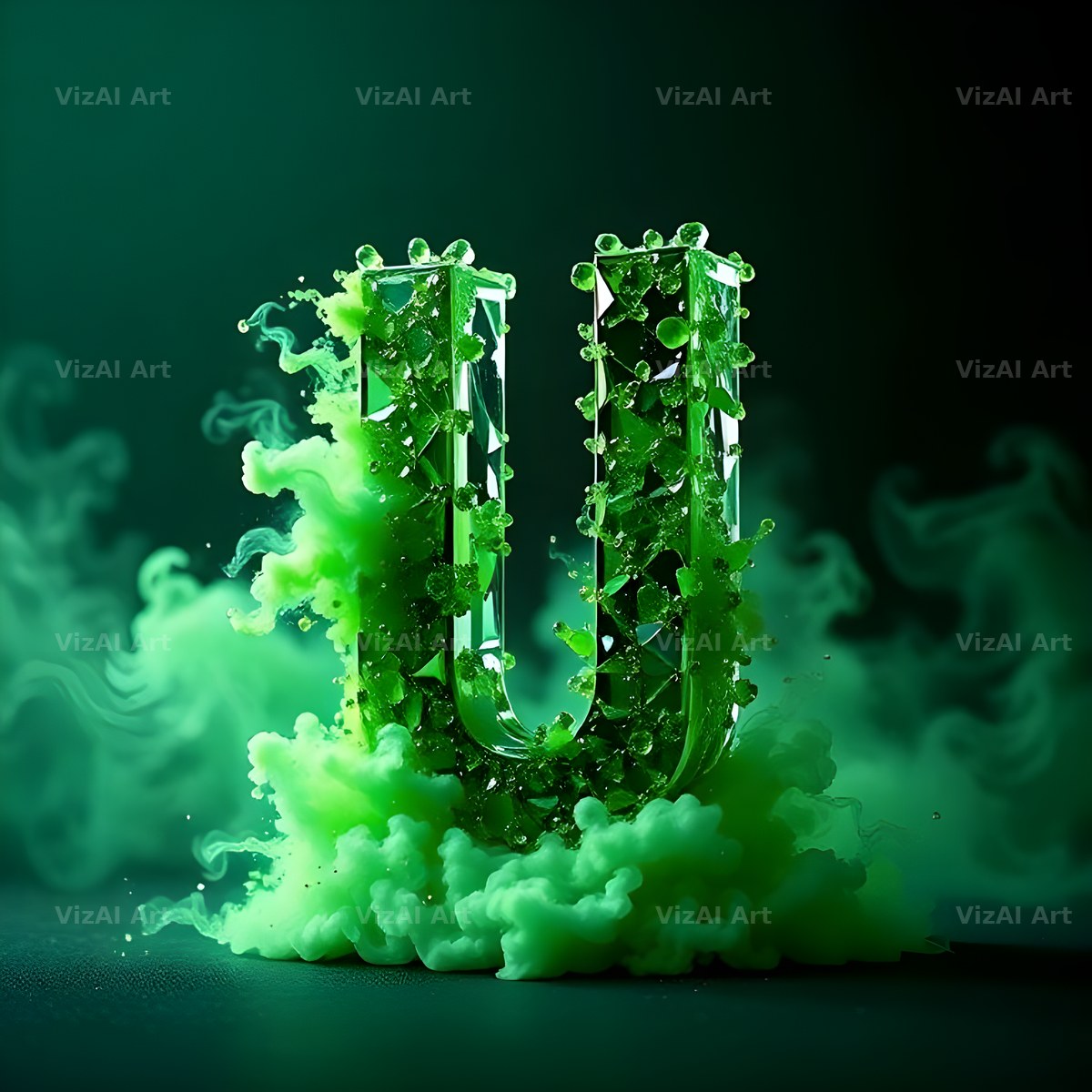 Emerald Smoke Swirl alphabet letter U